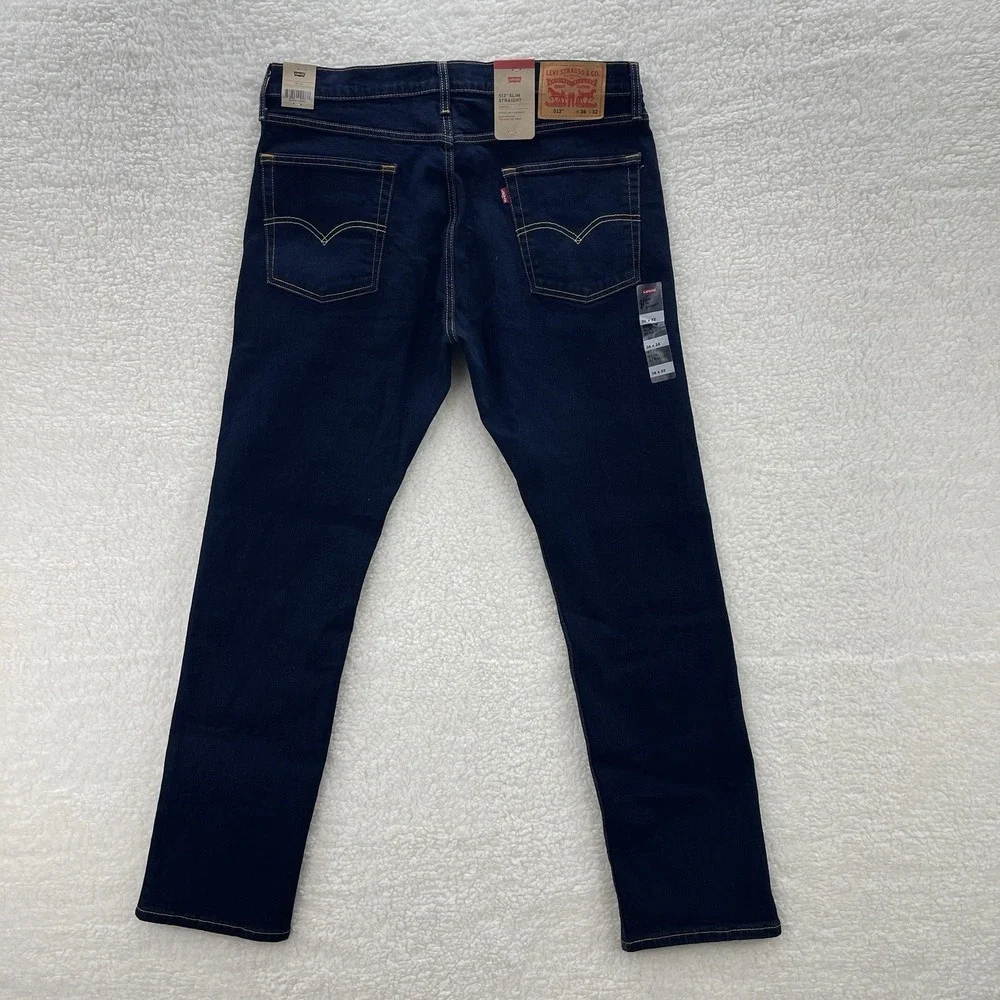 Levis  513 Jeans Mens 36x32 Blue Slim Fit Dark Wash Stretch Denim Preppy NEW